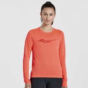 Dámské Tričko Saucony Stopwatch Graphic Long Sleeve Oranžové | CZ-CDZHG