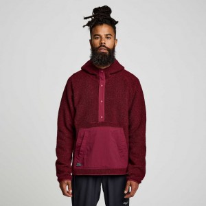 Pánské Mikina s Kapucí Saucony Recovery Sherpa Pullover Vínové | CZ-GWDHN