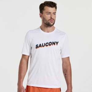 Pánské Tričko Saucony Stopwatch Graphic Krátké Sleeve Bílé | PRAHA-UWOLN