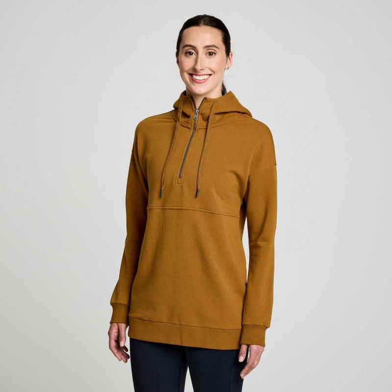 Dámské Mikina s Kapucí Saucony Recovery Zip Tunic Hnědé | PRAHA-DGBPN