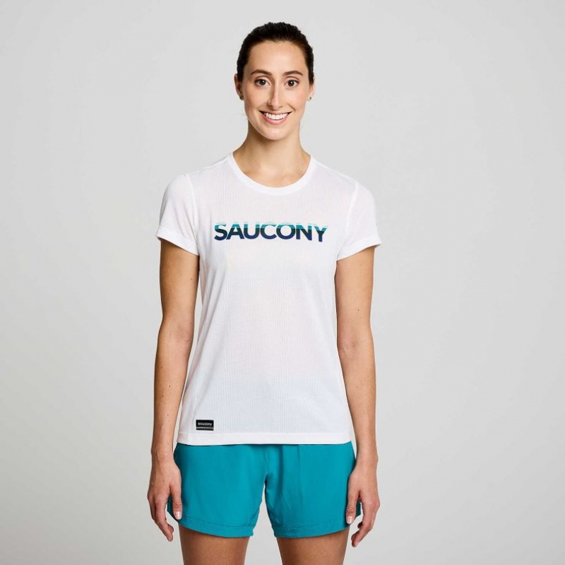 Dámské Tričko Saucony Stopwatch Graphic Krátké Sleeve Bílé | CZ-KNYGV