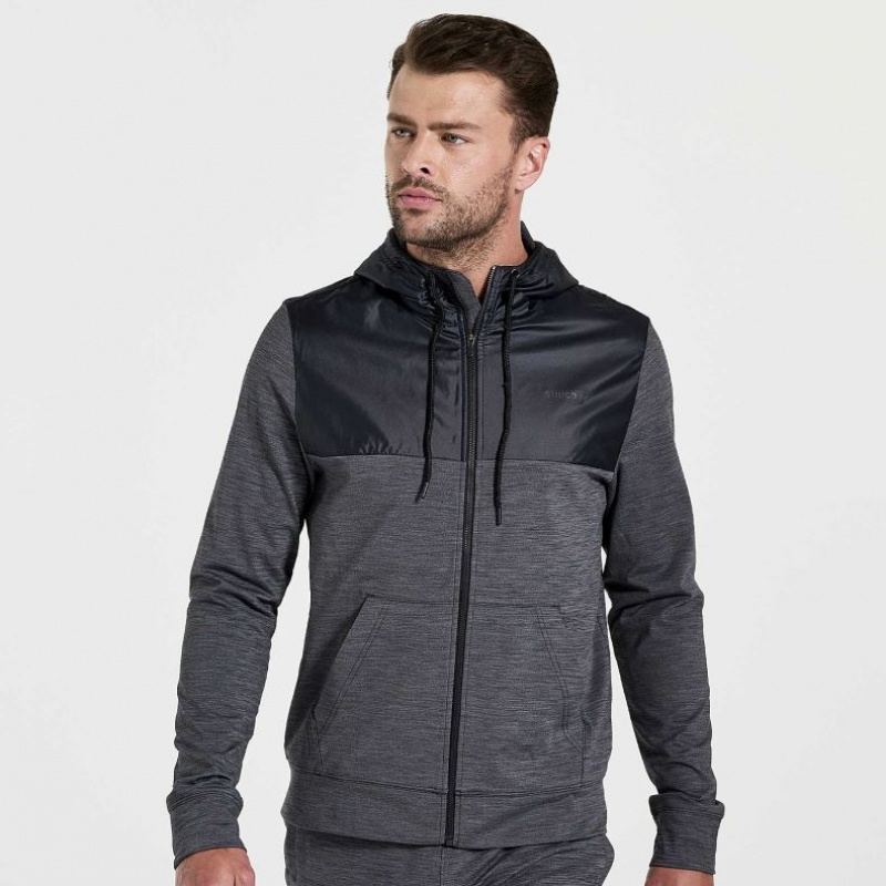 Pánské Mikina s Kapucí Saucony Solstice Zip Černé | CZ-PVTZB