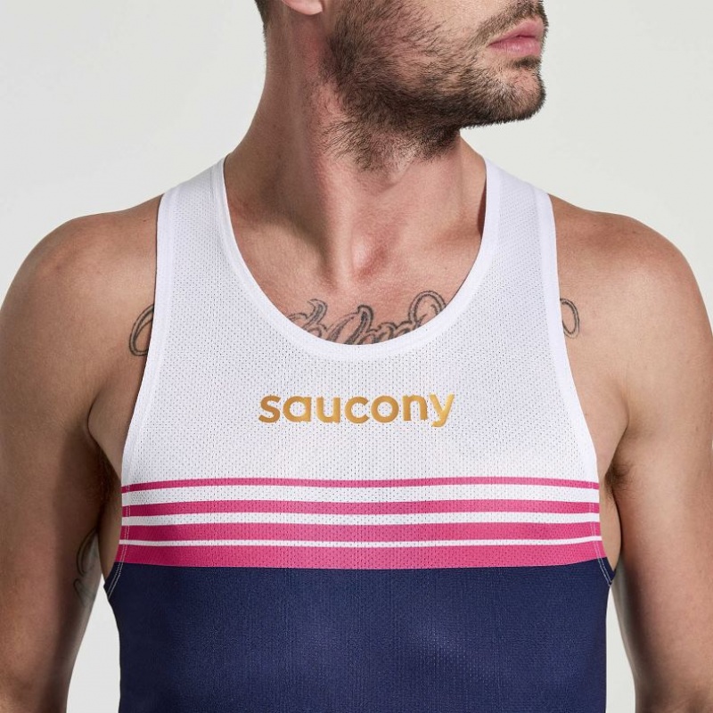 Pánské Tílko Saucony Elite Singlet Bílé Tmavě Blankyt | PRAHA-LDFKJ