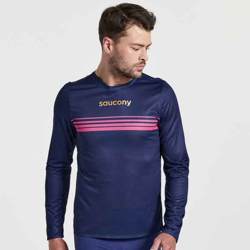 Pánské Tričko Saucony Elite Long Sleeve Tmavě Blankyt | PRAHA-CDVZE