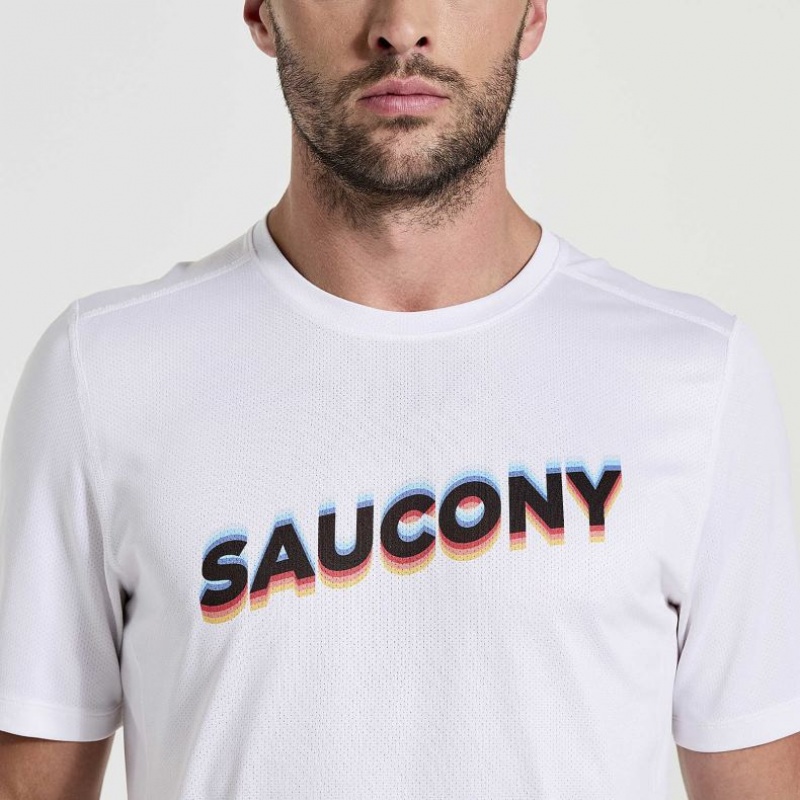 Pánské Tričko Saucony Stopwatch Graphic Krátké Sleeve Bílé | PRAHA-UWOLN